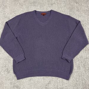Andean Sweater Mens Large 100% Alpaca Purple Open Knit V-Neck Pullover Peru